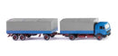 PREORDER Wiking HO 45501 1973-1980 Mercedes-Benz NG Low-Side Truck with Trailer, Blue, Red, Gray | 44.19