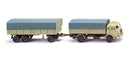 PREORDER Wiking HO 41702 1955-1961 Henschel Low-Side Truck with Cover and Trailer, Beige-Green, Red, Gray | 47.59