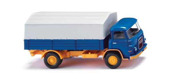 PREORDER Wiking HO 41102 1960-1967 MAN 415 Low-Side Truck with Cover, Blue, Yellow, Gray | 29.74