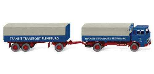 Wiking HO 43203 1972-1973 Mercedes-Benz Low-Side Truck with Trailer, Assembed Transit Transport