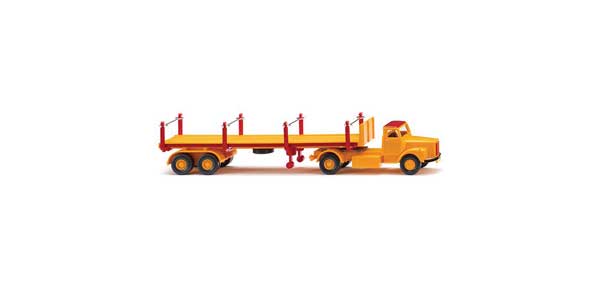 PREORDER Wiking HO 51844 1974-1980 Scania L111 Tractor with Flatbed Stake Trailer, Yellow, Red | 55.24