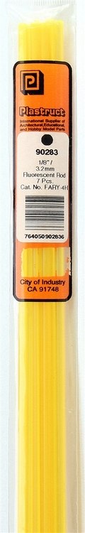Plastruct 90283 Fluorescent Acrylic Rods - Yellow -- 1/8 x 10" Long pkg(7), All Scales