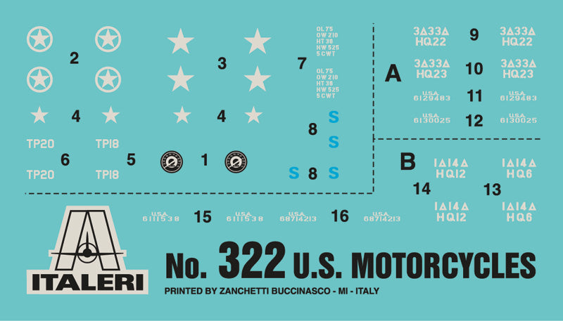 Italeri 322 - SCALE 1 : 35 U.S. MOTORCYCLES