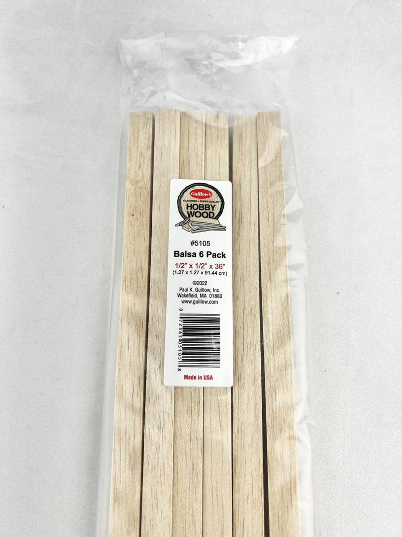 Guillow 5105 Balsa 1/2'' x 1/2'' x 36''- 6 per bag