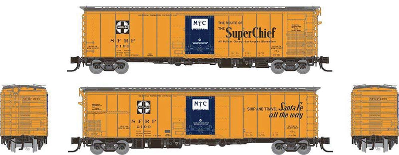 PREORDER Rapido 561011A N Class RR-56 Mechanical Reefer - Ready to Run -- Santa Fe (orange, blue, black, Mixed Slogans, Square Logo)