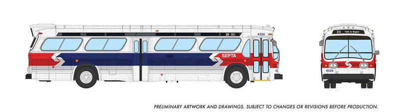 PREORDER Rapido 753164 HO 1959-1986 GM New Look/Fishbowl Bus - Deluxe Lighted - Assembled -- Philadelphia SEPTA