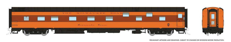 PREORDER Rapido 101166 HO Duplex Sleeper - Ready to Run - Super Continental Line(TM) -- Milwaukee Road "Minnesota River" (orange, maroon)