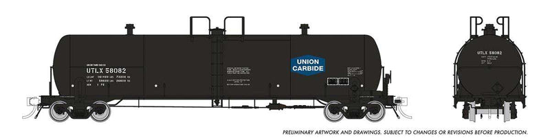 PREORDER Rapido 135022 HO Procor GP20 20,000-Gallon Tank Car 6-Pack - Ready to Run -- Union Carbide UTLX (black, blue, white)