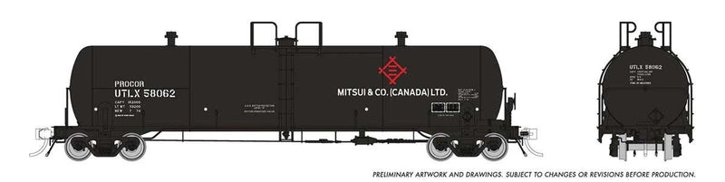 PREORDER Rapido 135016A HO Procor GP20 20,000-Gallon Tank Car - Ready to Run -- Mitsui & Co. Canada UTLX (black, white, red)