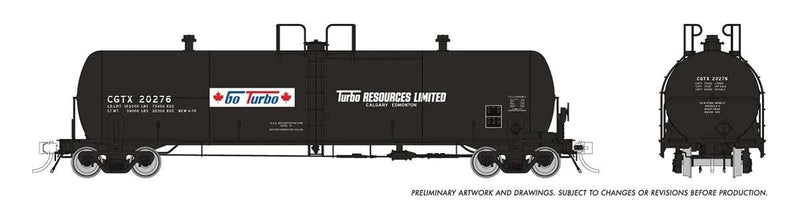 PREORDER Rapido 135021A HO Procor GP20 20,000-Gallon Tank Car - Ready to Run -- Turbo Resources CGTX (black, white, red, blue, Go Turbo Logo)