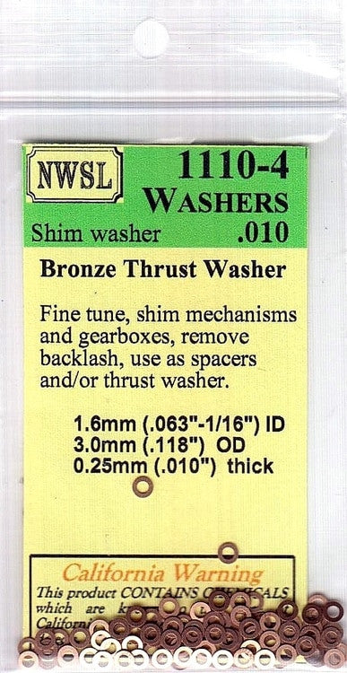 Northwest Short Line 1110-4 Bronze Shim Washer, 1/16" ID - 3mm OD, .010" Thick (100)