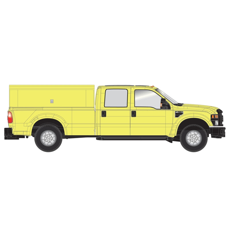 Atlas 35000003 Ford(R) F-350 Crew-Cab Pickup Truck - Assembled -- Safety Yellow with Utility Cap, HO
