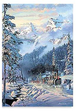 PREORDER Train Enthusiast Vendors 76250 Steam Loco in Snowy Mountain Background Christmas Cards -- 10 Cards w/Envelopes