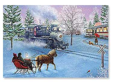 PREORDER Train Enthusiast Vendors 76251 Steam Loco and Sleigh Christmas Cards -- 10 Cards w/Envelopes