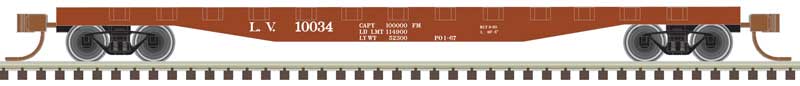 Atlas 50005564 50' Steel Flatcar with Stakes - Ready to Run -- Lehigh Valley 10034 (Boxcar Red, white), N Scale