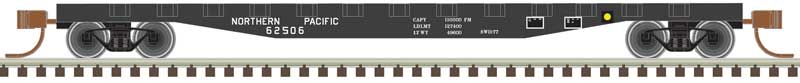 Atlas 50005567 50' Steel Flatcar with Stakes - Ready to Run -- Northern Pacific 62552 (black, white), N Scale