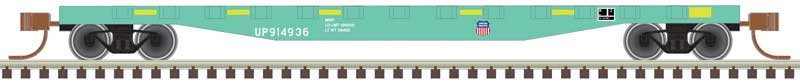 Atlas 50005569 50' Steel Flatcar with Stakes - Ready to Run -- Union Pacific 914972 (MOW green, black), N Scale