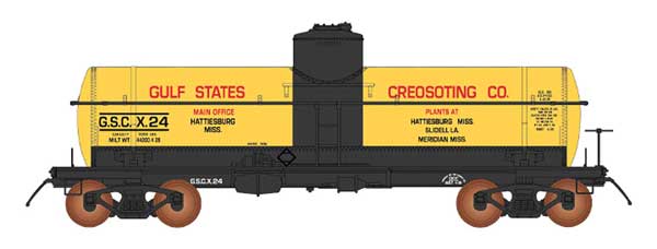 Intermountain Railway Company 85-46342 ACF Type 27 Riveted 8000-Gallon Tank Car - Ready to Run -- Gulf States Creosoting (yellow, black, red) (Random car