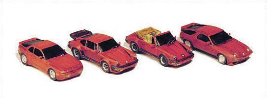 GHQ 51-015 Sports Car Variety Pack -- Unpainted Metal Kit pkg(4), N Scale