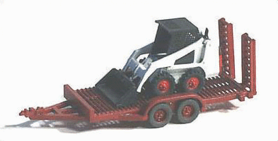 GHQ 53-007 Construction Equipment (Unpainted Metal Kit) -- Bobcat Skid Steer Loader w/Utility Trailer, N Scale