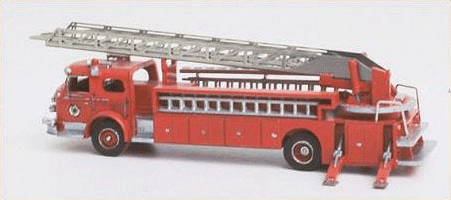 GHQ 52-009 Emergency Fire Dept. Vehicles - American LaFrance (Unpainted Metal Kit) -- 1000 Series Rear-Mount (City Service) Aerial Ladder Truck, N Scale