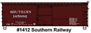 Accurail HO 1412 36' Double-Sheathed Wood Boxcar with Steel Roof, Ends, Straight Underframe, Ki, Southern Railway