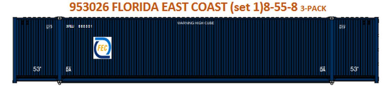 Jacksonville Terminal Company HO 953026 53' High Cube 8-55-8 Containers with Magnetic System, Florida East Coast (3)