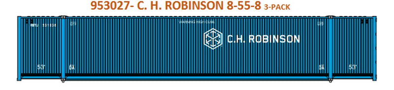 Jacksonville Terminal Company HO 953027 53' High Cube 8-55-8 Containers with Magnetic System, CH Robinson (3)