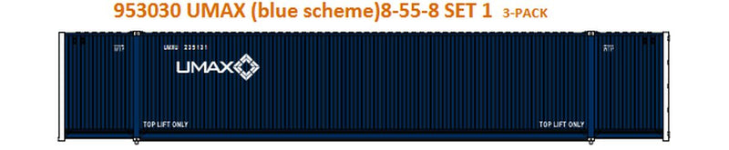 Jacksonville Terminal Company HO 953030 53' High Cube 8-55-8 Containers with Magnetic System, UMAX (Blue Scheme) Set