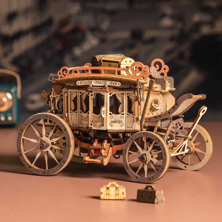 Robotime AMKA1 ROKR Stagecoach Mechanical Music Box Kit, 3D Puzzle