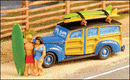 GHQ 57-018 Woody Station Wagon w/Surfboards & Surfers - Kit -- Unpainted, N Scale