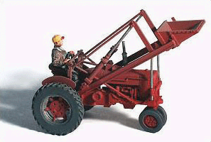 GHQ 60-005 Farm Machinery (Unpainted Metal Kit) -- 1953 Red Farm Tractor with Front Loader (Includes Farmer Figure), HO