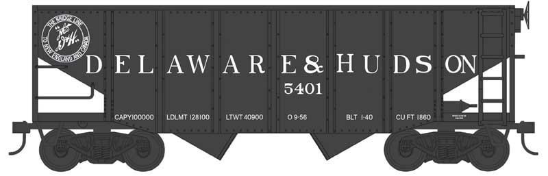 Bowser 43077 55-Ton Fishbelly Hopper - Ready to Run -- Delaware & Hudson 5423 (Blt. 1-40, black, Bridge Line Logo, Large Lettering), HO