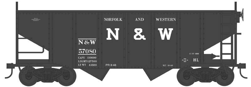 Bowser 43081 55-Ton Fishbelly Hopper - Ready to Run -- Norfolk & Western 57231 (Peaked End, Blt. 10-40, black, Block N&W), HO