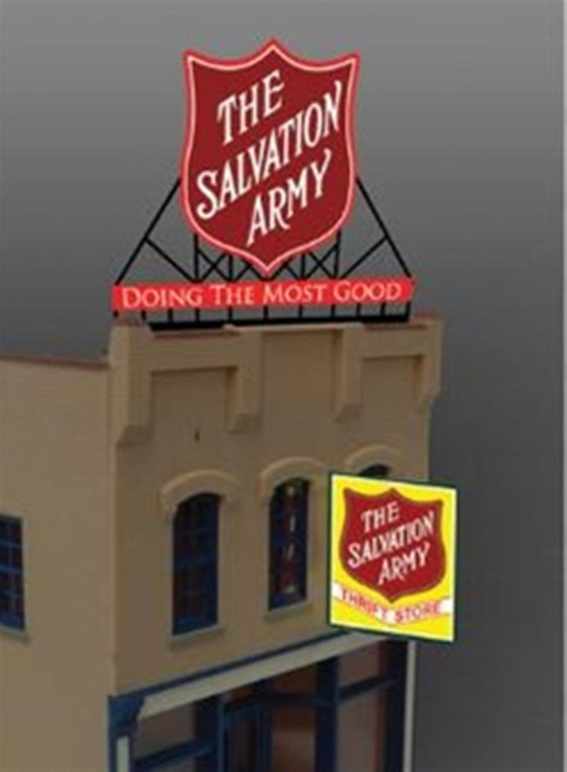 Miller Engineering N/HO 62982 Small Salvation Army Billboard Combo, Animated Neon Style Sign Kit