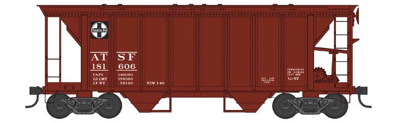 PREORDER Bowser N 38267 70-Ton 2-Bay Covered Hopper with Closed Sides, Atchison Topeka & Santa Fe