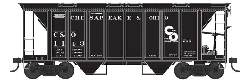 PREORDER Bowser N 38273 70-Ton 2-Bay Covered Hopper with Closed Sides, Chesapeake & Ohio