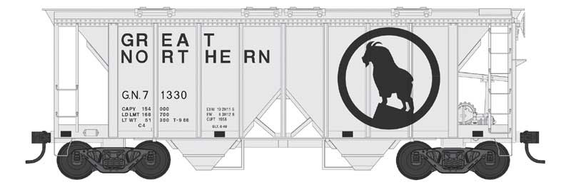 PREORDER Bowser N 38275 70-Ton 2-Bay Covered Hopper with Open Sides, Great Northern