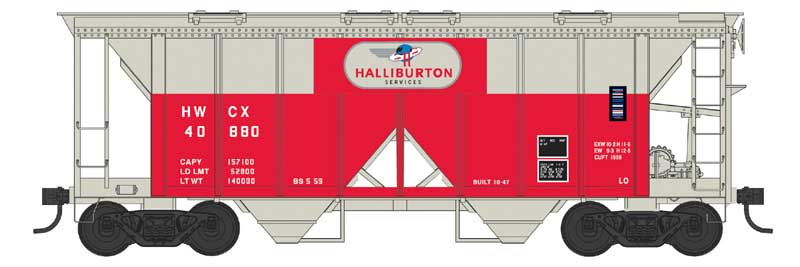 PREORDER Bowser N 38278 70-Ton 2-Bay Covered Hopper with Open Sides, Halliburton