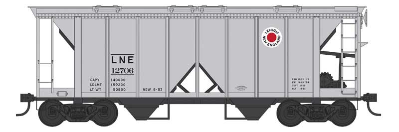 PREORDER Bowser N 38282 70-Ton 2-Bay Covered Hopper with Open Sides, Lehigh & New England