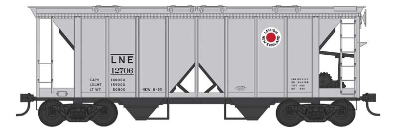 PREORDER Bowser N 38281 70-Ton 2-Bay Covered Hopper with Open Sides, Lehigh & New England