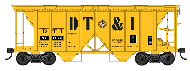 PREORDER Bowser N 38295 70-Ton 2-Bay Covered Hopper with Open Sides, Detroit Toledo & Ironton