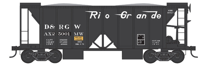 PREORDER Bowser N 38317 70-Ton 2-Bay Ballast Hopper with Open Sides, Denver & Rio Grande Western