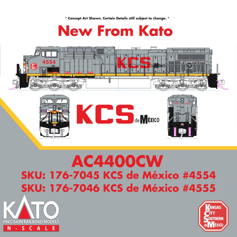 PREORDER Kato 176-7046-S, GE AC4400CW Low Numberboards - Sound and DCC -- Kansas City Southern de Mexico
