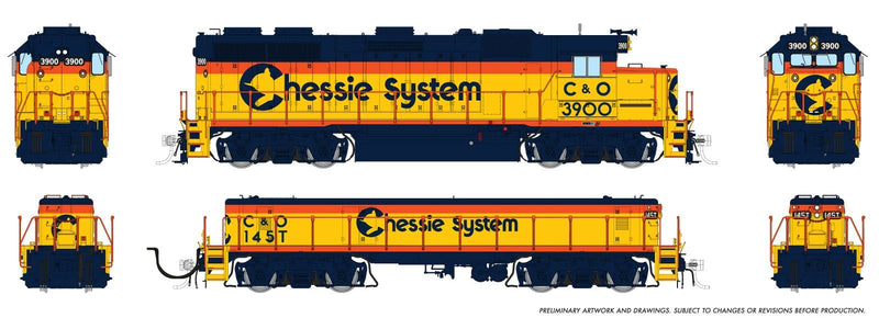 PREORDER Rapido HO 39519 EMD GP39 & EMD/Huntington SWMT Slug Set Locomotive, Chessie System C&O