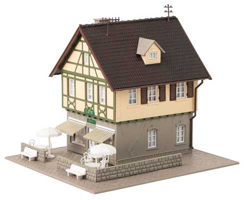 Faller Gmbh 190082 Idyll Village Set -- Kit - Includes Church, House and Cafe w/Fountain, HO Scale