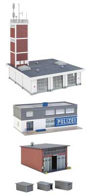 Faller Gmbh 190083 Municipal Operations Set -- Kit - Includes Fire Station, Police Station, Workshop, HO Scale