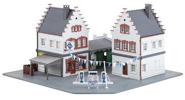 Faller Gmbh 130167 Hesselbach Gas Station -- Kit - 9-7/16 x 9-5/16 x 5-3/8" 24 x 23.7 x 13.7cm, HO Scale