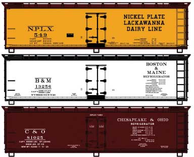 Accurail 8156 40' Wood Reefer 3-Pack - Kit -- 1 Each NKP/DLW Dairy Line, Boston & Maine, Chesapeake & Ohio, HO