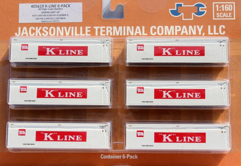 Jacksonville Terminal Company N 405619 40' High Cube Reefer Set, K-Line (6)